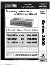 Paso Sound Products T3060MOH Operating Instructions And Service Manual