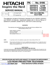 Hitachi 50VX915 - LCD Projection TV Service Manual