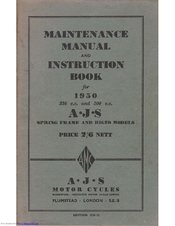 A.J.S. 500 1950 Maintenance Manual And Instruction Book