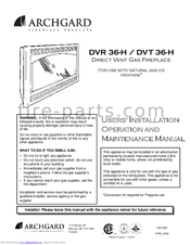 Archgard DVT 36-H User's Installation, Operation And Maintenance Manual