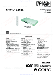 Sony DVP-NS70H - Cd/dvd Player Service Manual
