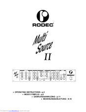 Rodec multi source ii Operating Instructions Manual
