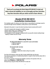 Polaris Mazda BT50 RW-50 Installation Instructions Manual