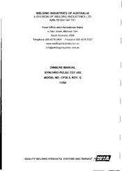 WELDING INDUSTRIES Synchro-Pulse CDT 450 CP38-3 Owner's Manual