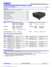 NEC PX800X Installation Manual
