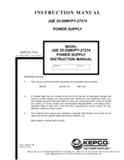 KEPCO JQE 25-20MVPY-27274 Instruction Manual