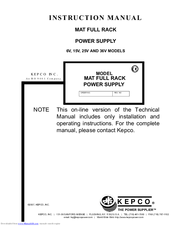 Kepco MAT FULL RACK 6V Instruction Manual