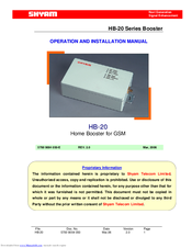 Shyam HB-20 Series Operation And Installation Manual