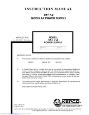 KEPCO PAT 7-2 Instruction Manual