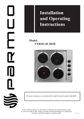 Parmco VERSO 4E HOB Installation And Operating Instructions Manual