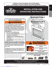 Napoleon BGD36CFGP-1 Installation And Operating Instructions Manual