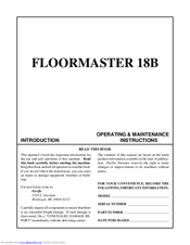 Pacific Floormaster 18B Operating & Maintenance Instructions