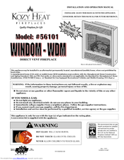 kozy heat Windim-WDM 56101 Installation And Operation Manual