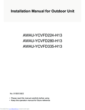 Airwell AWAU-YCVFD335-H13 Installation Manual