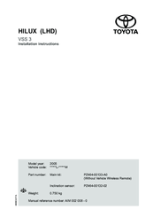 Toyota PZ464-00133-A0 Installation Instructions Manual