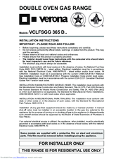 Verona VCLFSGG 365 Series Installation Instructions Manual