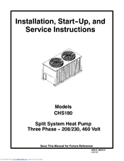 Icp CHS180 Installation, Start-Up And Service Instructions Manual