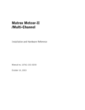Matrox Meteor-II Installation And Hardware Reference Manual