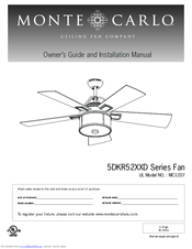 Monte Carlo Fan Company 5DKR52XXD Series Owner's Manual And Installation Manual