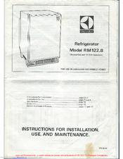Electrolux RM122 Instructions For Installation, Use And Maintenance Manual
