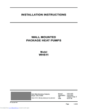 Bard WH611 Installation Instructions Manual