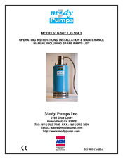 Mody Pumps G 504 T Operating Instructions, Installation & Maintenance Manual