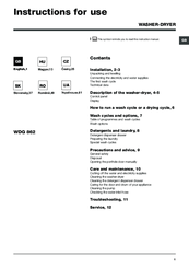 Hotpoint Ariston WDG 862 Instructions For Use Manual