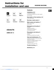 Hotpoint AQUALTIS AQSD 291 U Instructions For Installation And Use Manual