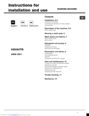 Hotpoint Ariston AQUALTIS AQ9D 292 I Instructions For Installation And Use Manual