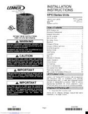 Lennox Elite Series HP13 Installation Instructions Manual