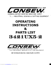 Consew 3421UX5-2 Operating Instructions Manual