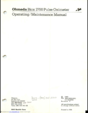 Ohmeda Biox 3700 Operating And Maintenance Manual