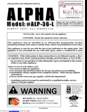 kozy heat ALP-36-L Installation And Operation Manual