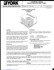 York B1HH018 Installation Instructions Manual