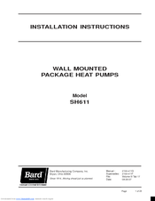 Bard SH611 Installation Instructions Manual