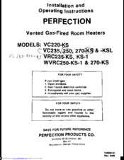 PERFECTION VC235-KSL Installation And Operating Instructions Manual
