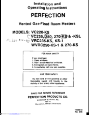 PERFECTION VC270-KSL Installation And Operating Instructions Manual