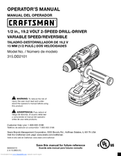 Craftsman 315.DD2101 Operator's Manual