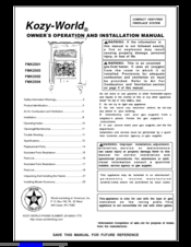 Kozy-World FMK1003 Owner's Operation And Installation Manual