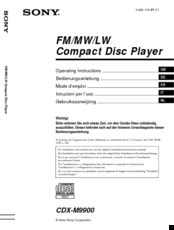 Sony CDX-M9900 Operating Instructions  (primary manual) Operating Instructions Manual