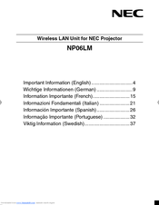 NEC NP06LM Important Information Manual