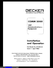 Becker COMM 2000 Installation And Operation Manual