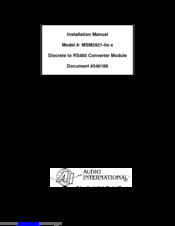 Audio international MSM2921-0x-x Installation Manual