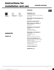 Hotpoint AQUALTIS AQ93F 29 Instructions For Installation And Use Manual