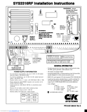 C&K systems SYS3316RF Installation Instructions Manual