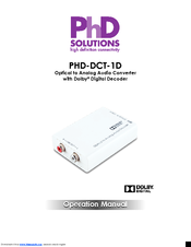 PhD Solutions PHD-DCT-1D Operation Manual