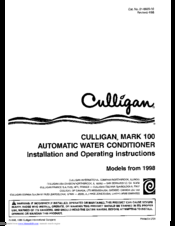 Culligan Mark 100 Installation And Operating Instructions Manual