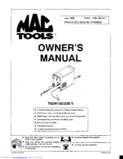 Mac Tools TIGW 150/230 V Owner's Manual