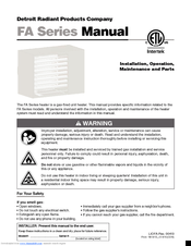 Detroit Radiant Products FA series Installation Operation & Maintenance