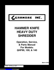 Gearmore GHF90 Operation, Service And Parts Manual